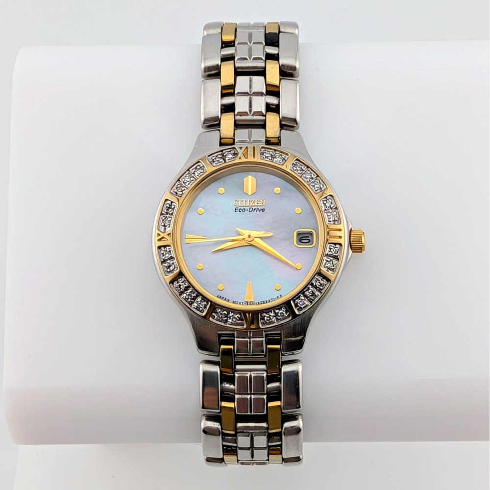 Citizen Lucca Eco-Drive Women's Diamond Bezel MOP Dial Two Tone Watch 25mm 6.25"
